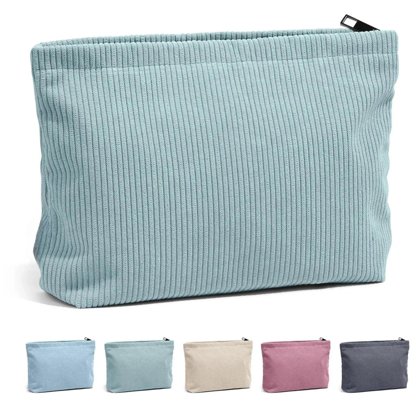 Corduroy Cosmetic Bag - Soft Travel Case A soft corduroy cosmetic bag with a stylish look and roomy interior. Ideal for storing makeup, brushes, and small skincare items. Lightweight, durable, and easy to carry for travel or daily use.