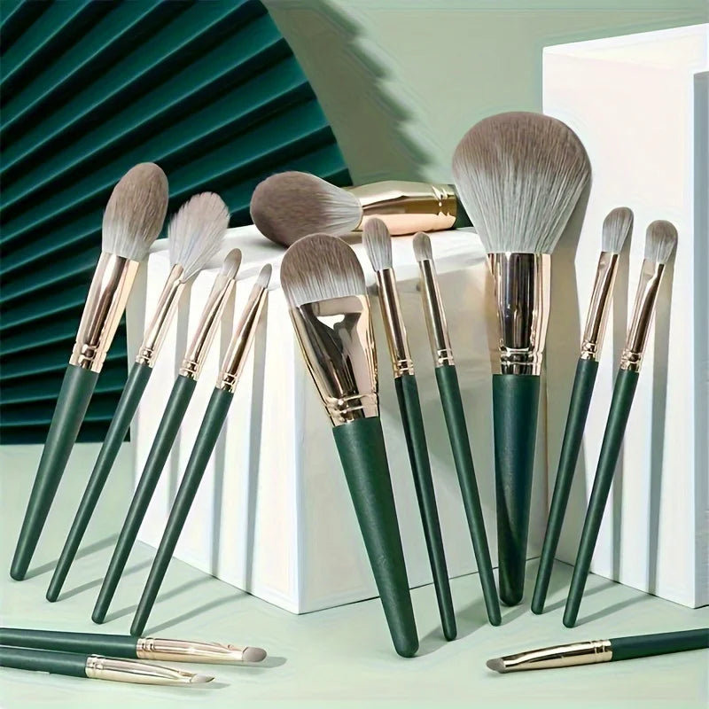 14-Piece Makeup Brush Set - Nylon Bristles - A 14-piece brush collection for foundation, contour, blush, and eye makeup. Soft nylon bristles ensure smooth blending. Comfortable handles give better grip and control. Ideal for beginners and beauty lovers.