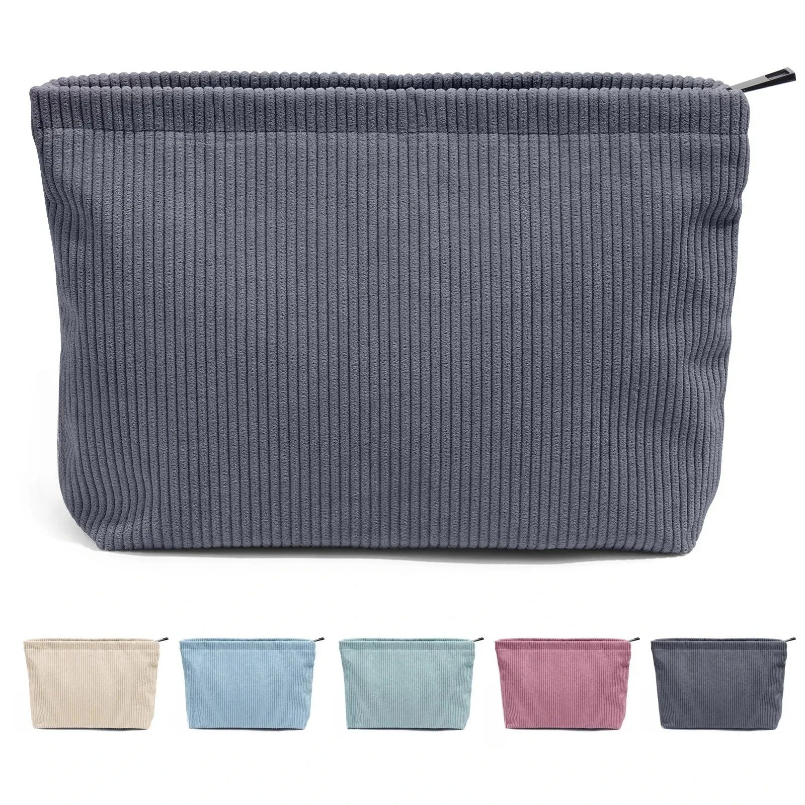 Corduroy Cosmetic Bag - Soft Travel Case A soft corduroy cosmetic bag with a stylish look and roomy interior. Ideal for storing makeup, brushes, and small skincare items. Lightweight, durable, and easy to carry for travel or daily use.