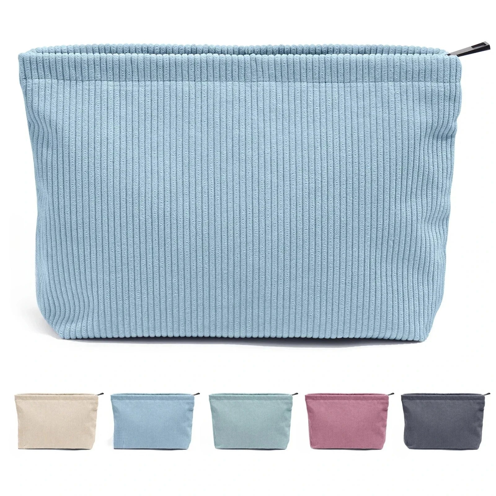 Corduroy Cosmetic Bag - Soft Travel Case A soft corduroy cosmetic bag with a stylish look and roomy interior. Ideal for storing makeup, brushes, and small skincare items. Lightweight, durable, and easy to carry for travel or daily use.