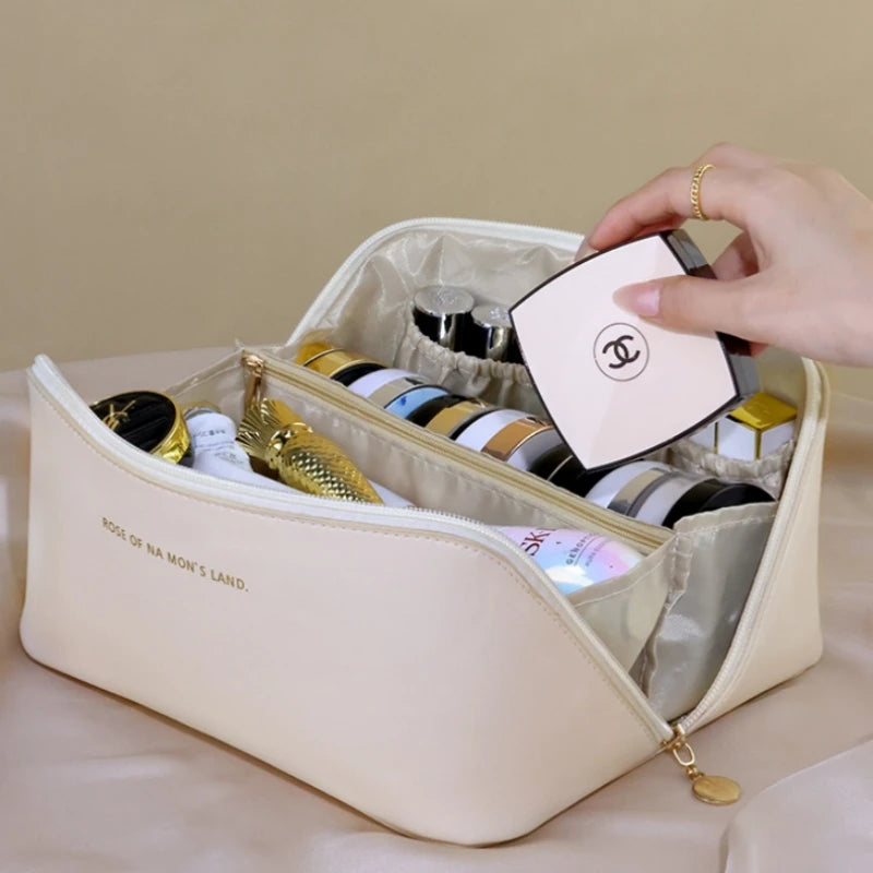 Luxury Makeup & Skincare Travel Bag - A spacious travel bag designed to hold makeup and skincare products securely. Structured design keeps items organized and protected. Perfect for trips, vacations, or everyday organization.