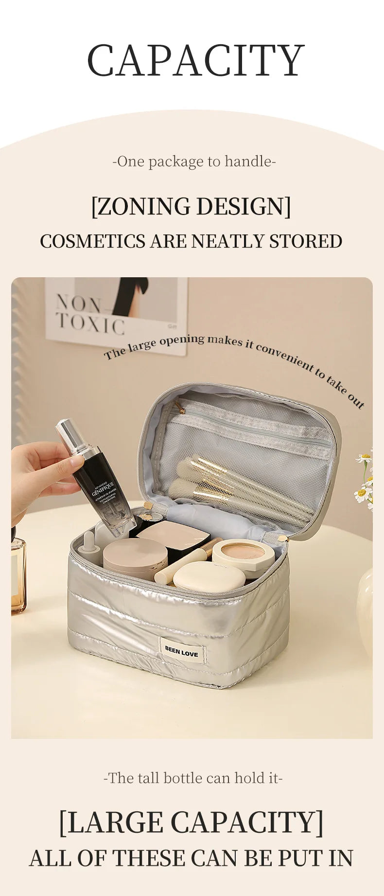 The Luxe Travel Beauty Organizer - An elegant beauty organizer with multiple compartments for easy storage. Designed to keep makeup and toiletries organized and accessible. Ideal for travel or vanity use.