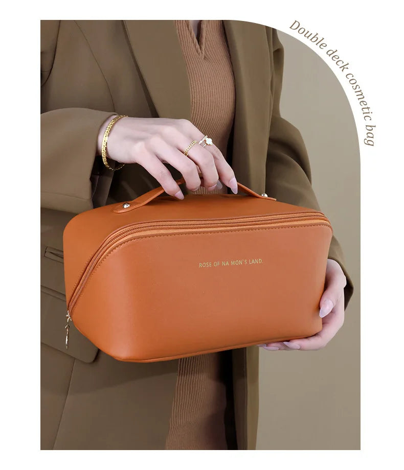 Luxury Makeup & Skincare Travel Bag - A spacious travel bag designed to hold makeup and skincare products securely. Structured design keeps items organized and protected. Perfect for trips, vacations, or everyday organization.