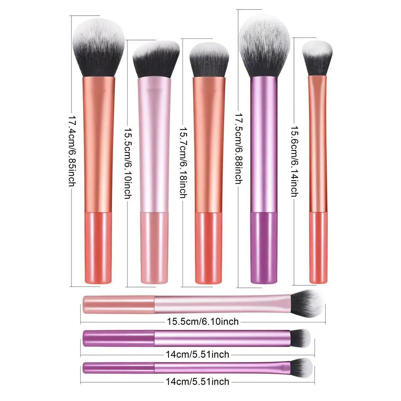 The Essential 8-Piece Brush Collection - A compact 8-piece brush set for simple and precise makeup application. Soft synthetic fibers allow easy blending and smooth finish. Lightweight and easy to clean. Great for travel or minimal makeup kits.