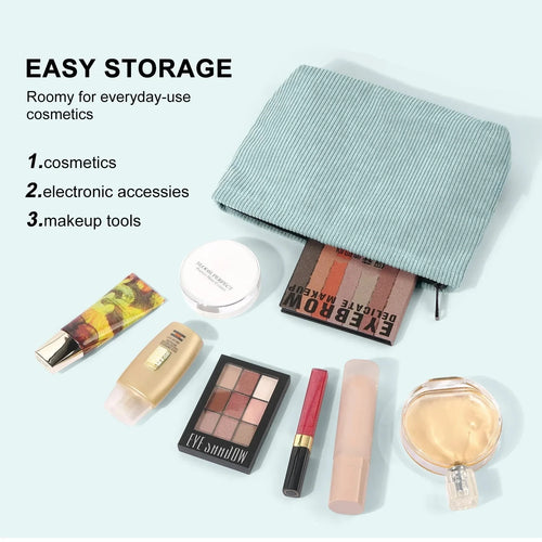 Corduroy Cosmetic Bag - Soft Travel Case A soft corduroy cosmetic bag with a stylish look and roomy interior. Ideal for storing makeup, brushes, and small skincare items. Lightweight, durable, and easy to carry for travel or daily use.