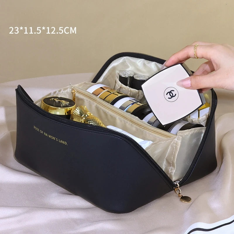 Luxury Makeup & Skincare Travel Bag - A spacious travel bag designed to hold makeup and skincare products securely. Structured design keeps items organized and protected. Perfect for trips, vacations, or everyday organization.