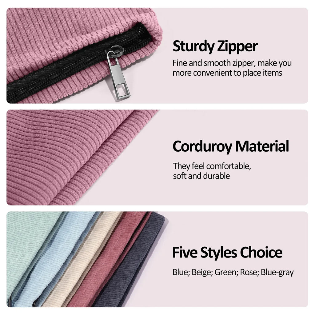 Corduroy Cosmetic Bag - Soft Travel Case A soft corduroy cosmetic bag with a stylish look and roomy interior. Ideal for storing makeup, brushes, and small skincare items. Lightweight, durable, and easy to carry for travel or daily use.