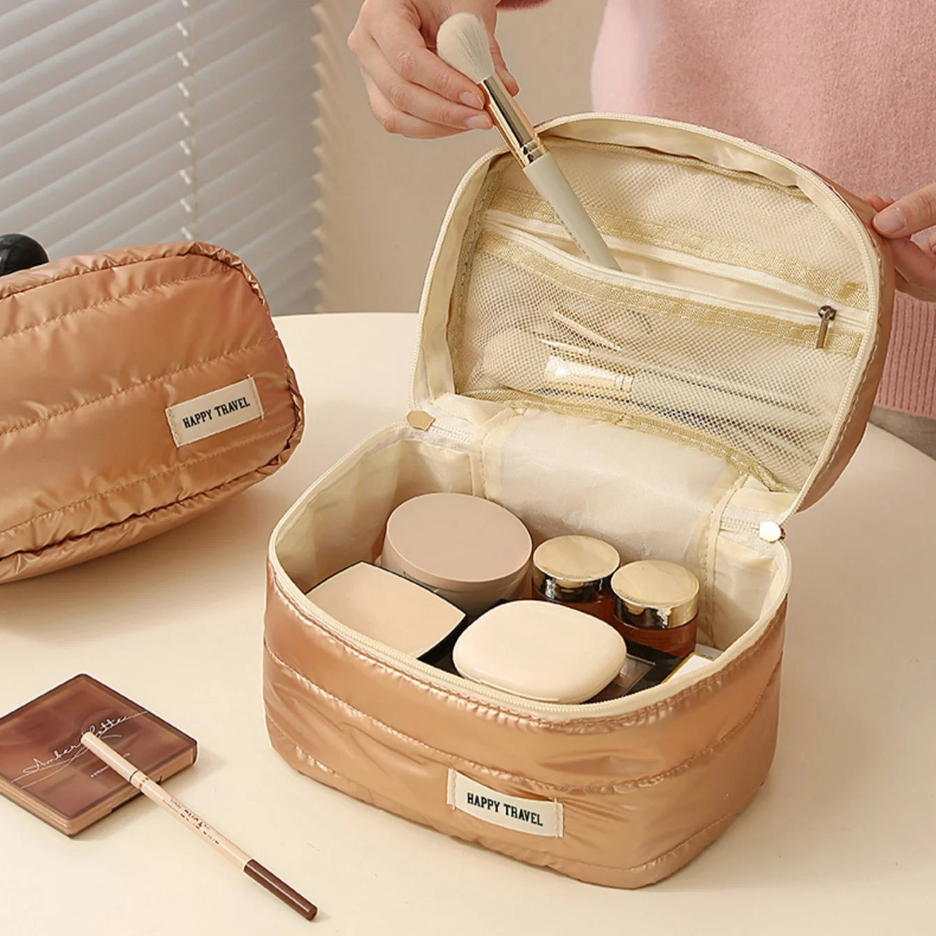 The Luxe Travel Beauty Organizer - An elegant beauty organizer with multiple compartments for easy storage. Designed to keep makeup and toiletries organized and accessible. Ideal for travel or vanity use.
