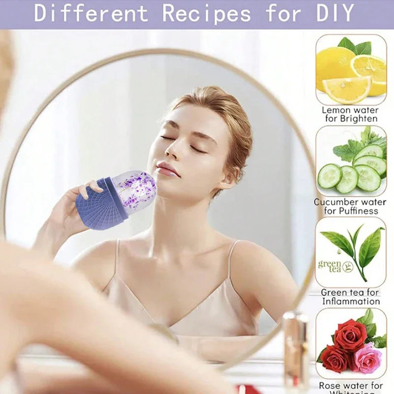 The Cooling Sculpt Ice Roller - A reusable facial ice roller designed to help reduce puffiness and refresh the skin. Provides a cooling massage that supports a smoother, more radiant look. Suitable for daily skincare routines.