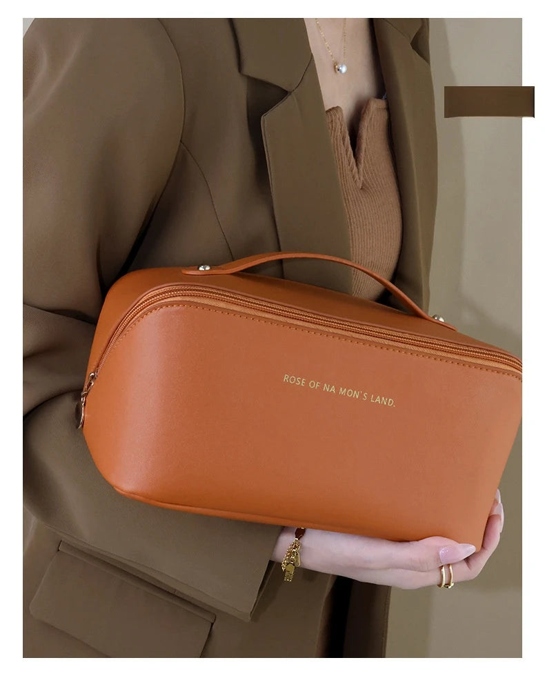 Luxury Makeup & Skincare Travel Bag - A spacious travel bag designed to hold makeup and skincare products securely. Structured design keeps items organized and protected. Perfect for trips, vacations, or everyday organization.