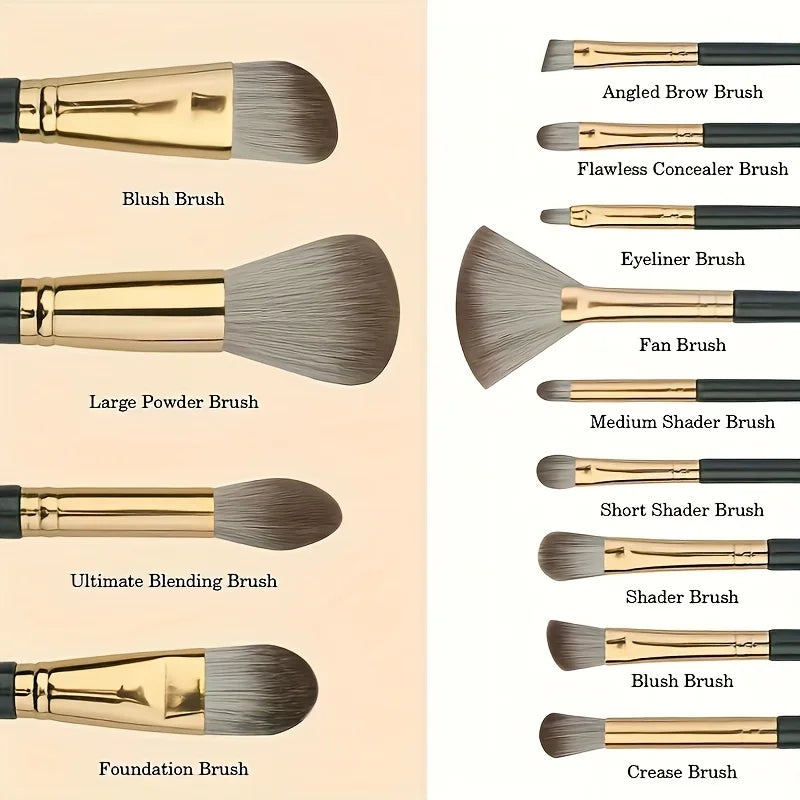14-Piece Makeup Brush Set - Nylon Bristles - A 14-piece brush collection for foundation, contour, blush, and eye makeup. Soft nylon bristles ensure smooth blending. Comfortable handles give better grip and control. Ideal for beginners and beauty lovers.