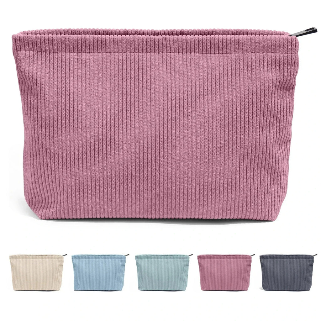 Corduroy Cosmetic Bag - Soft Travel Case A soft corduroy cosmetic bag with a stylish look and roomy interior. Ideal for storing makeup, brushes, and small skincare items. Lightweight, durable, and easy to carry for travel or daily use.