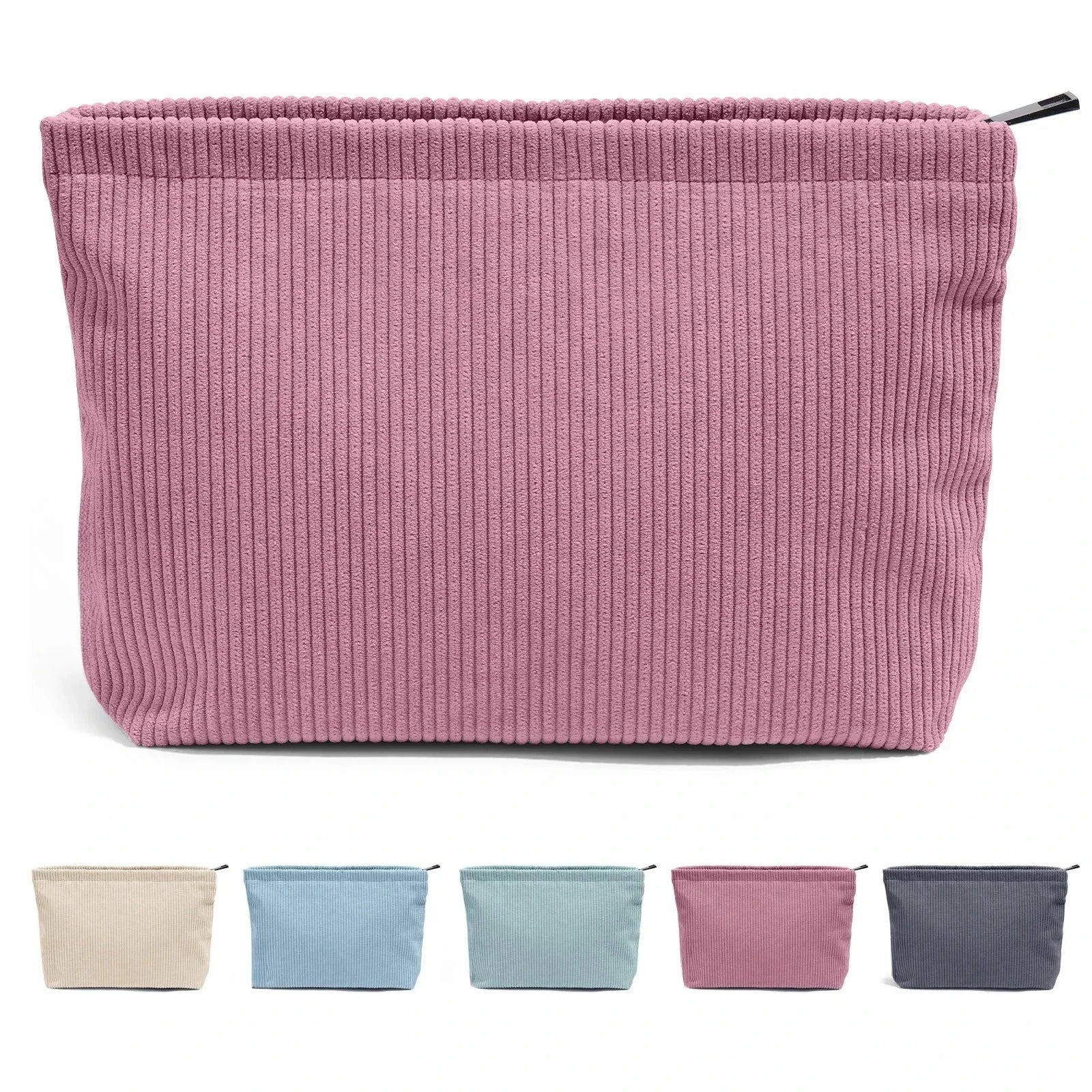 Corduroy Cosmetic Bag - Soft Travel Case A soft corduroy cosmetic bag with a stylish look and roomy interior. Ideal for storing makeup, brushes, and small skincare items. Lightweight, durable, and easy to carry for travel or daily use.