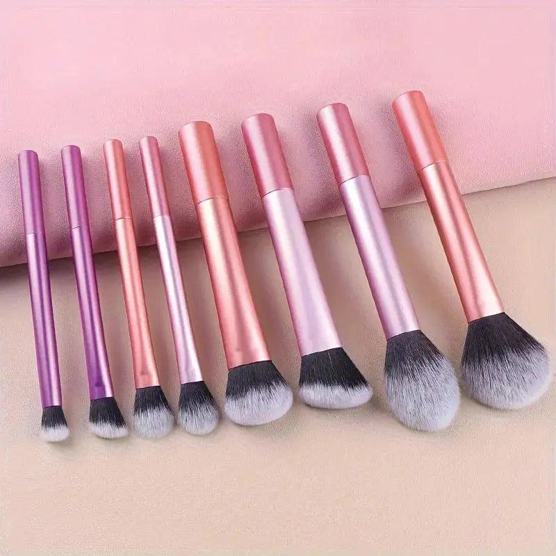 The Essential 8-Piece Brush Collection - A compact 8-piece brush set for simple and precise makeup application. Soft synthetic fibers allow easy blending and smooth finish. Lightweight and easy to clean. Great for travel or minimal makeup kits.