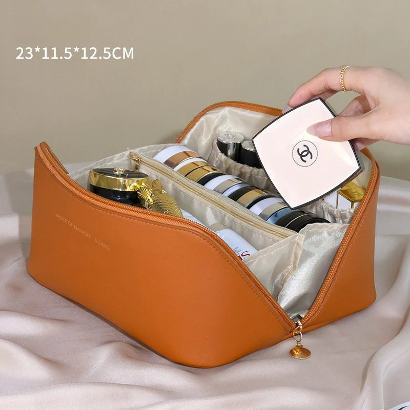 Luxury Makeup & Skincare Travel Bag - A spacious travel bag designed to hold makeup and skincare products securely. Structured design keeps items organized and protected. Perfect for trips, vacations, or everyday organization.