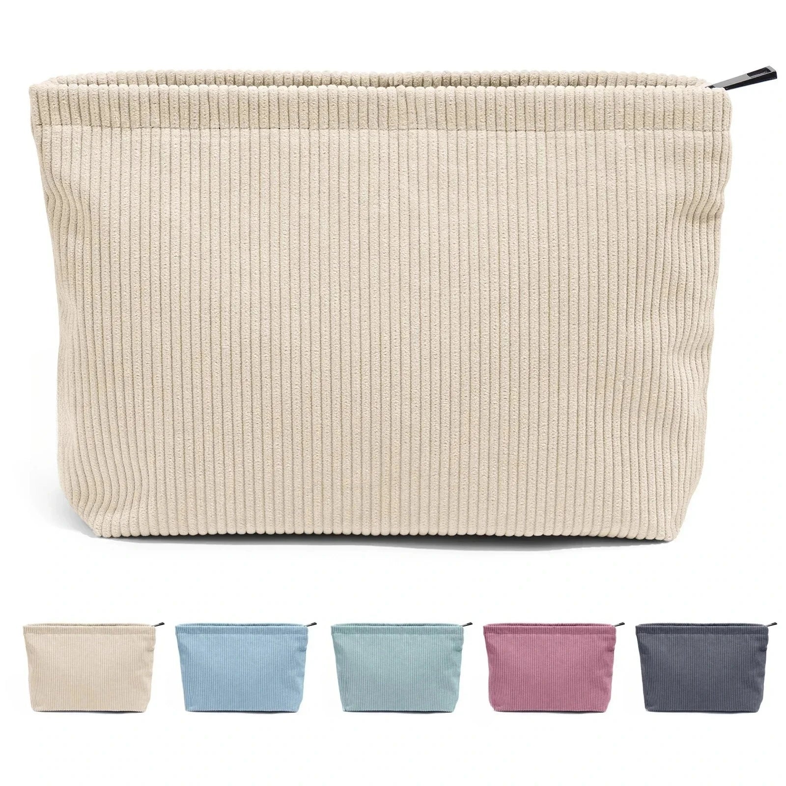 Corduroy Cosmetic Bag - Soft Travel Case A soft corduroy cosmetic bag with a stylish look and roomy interior. Ideal for storing makeup, brushes, and small skincare items. Lightweight, durable, and easy to carry for travel or daily use.
