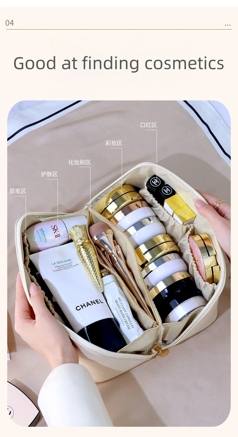 Luxury Makeup & Skincare Travel Bag - A spacious travel bag designed to hold makeup and skincare products securely. Structured design keeps items organized and protected. Perfect for trips, vacations, or everyday organization.