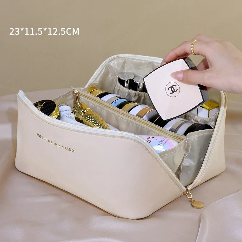 Luxury Makeup & Skincare Travel Bag - A spacious travel bag designed to hold makeup and skincare products securely. Structured design keeps items organized and protected. Perfect for trips, vacations, or everyday organization.