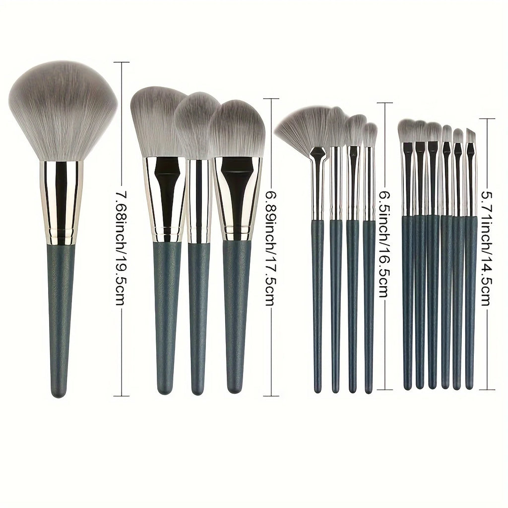 14-Piece Makeup Brush Set - Nylon Bristles - A 14-piece brush collection for foundation, contour, blush, and eye makeup. Soft nylon bristles ensure smooth blending. Comfortable handles give better grip and control. Ideal for beginners and beauty lovers.