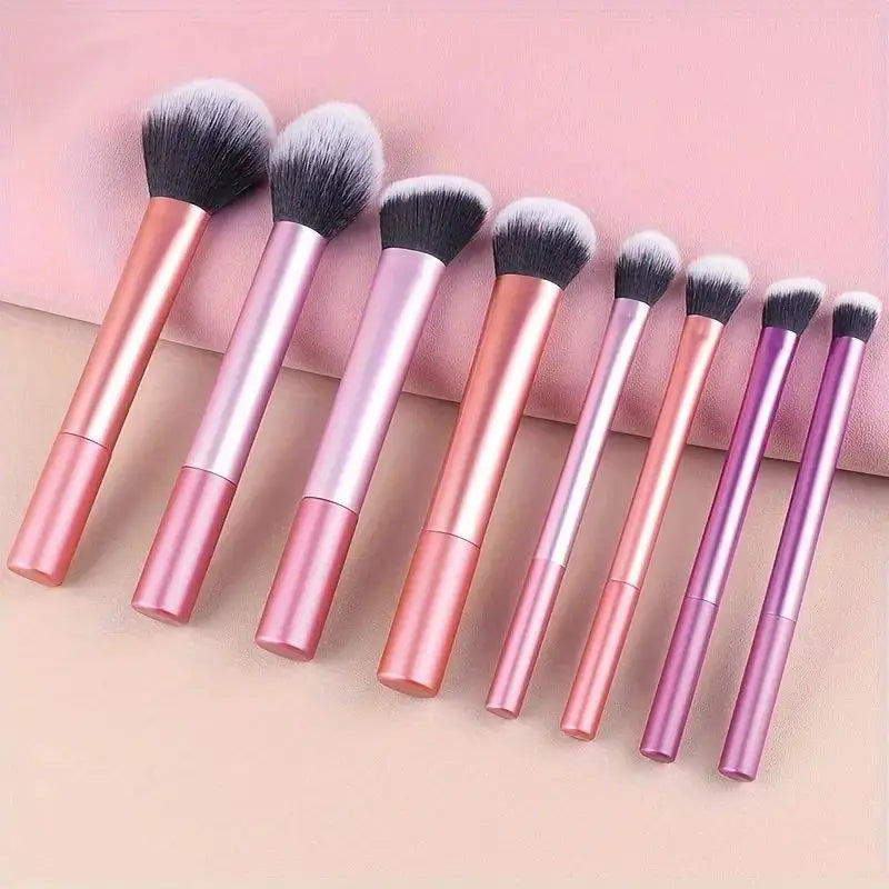 The Essential 8-Piece Brush Collection - A compact 8-piece brush set for simple and precise makeup application. Soft synthetic fibers allow easy blending and smooth finish. Lightweight and easy to clean. Great for travel or minimal makeup kits.