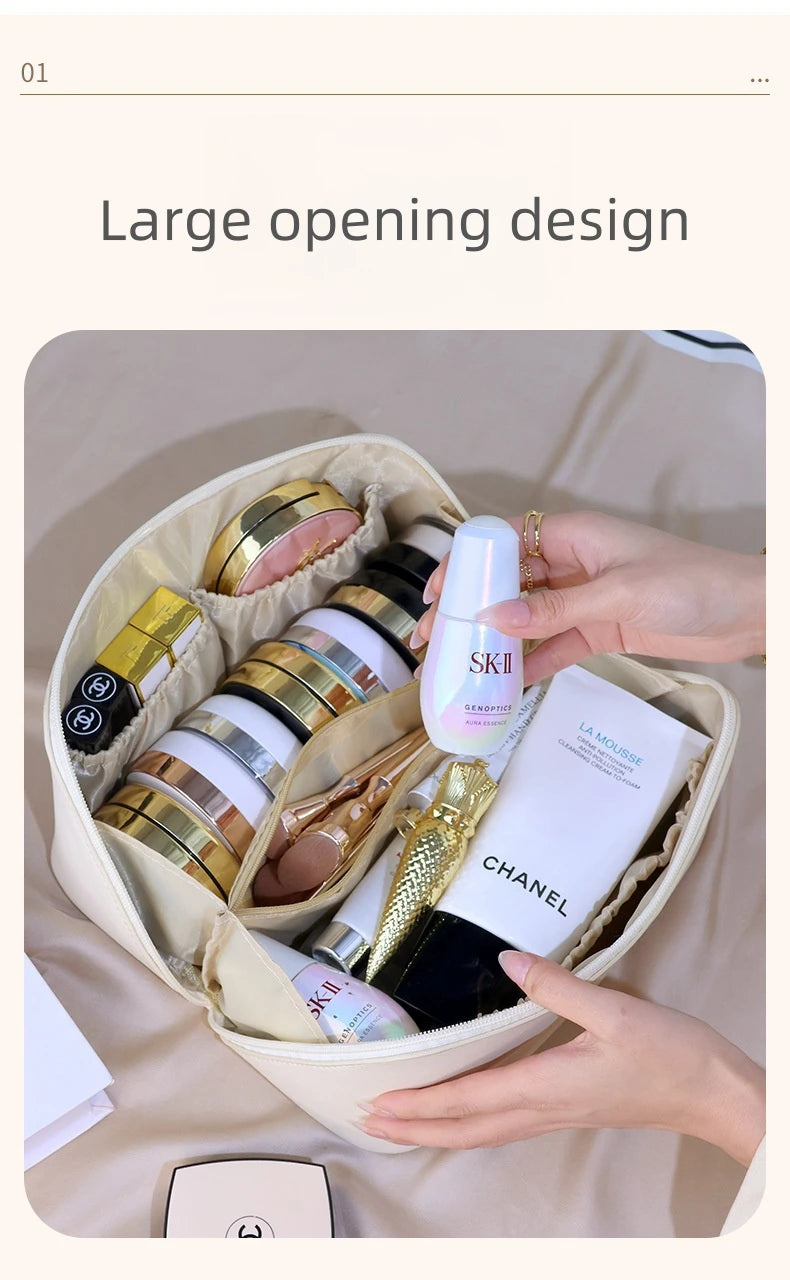 Luxury Makeup & Skincare Travel Bag - A spacious travel bag designed to hold makeup and skincare products securely. Structured design keeps items organized and protected. Perfect for trips, vacations, or everyday organization.
