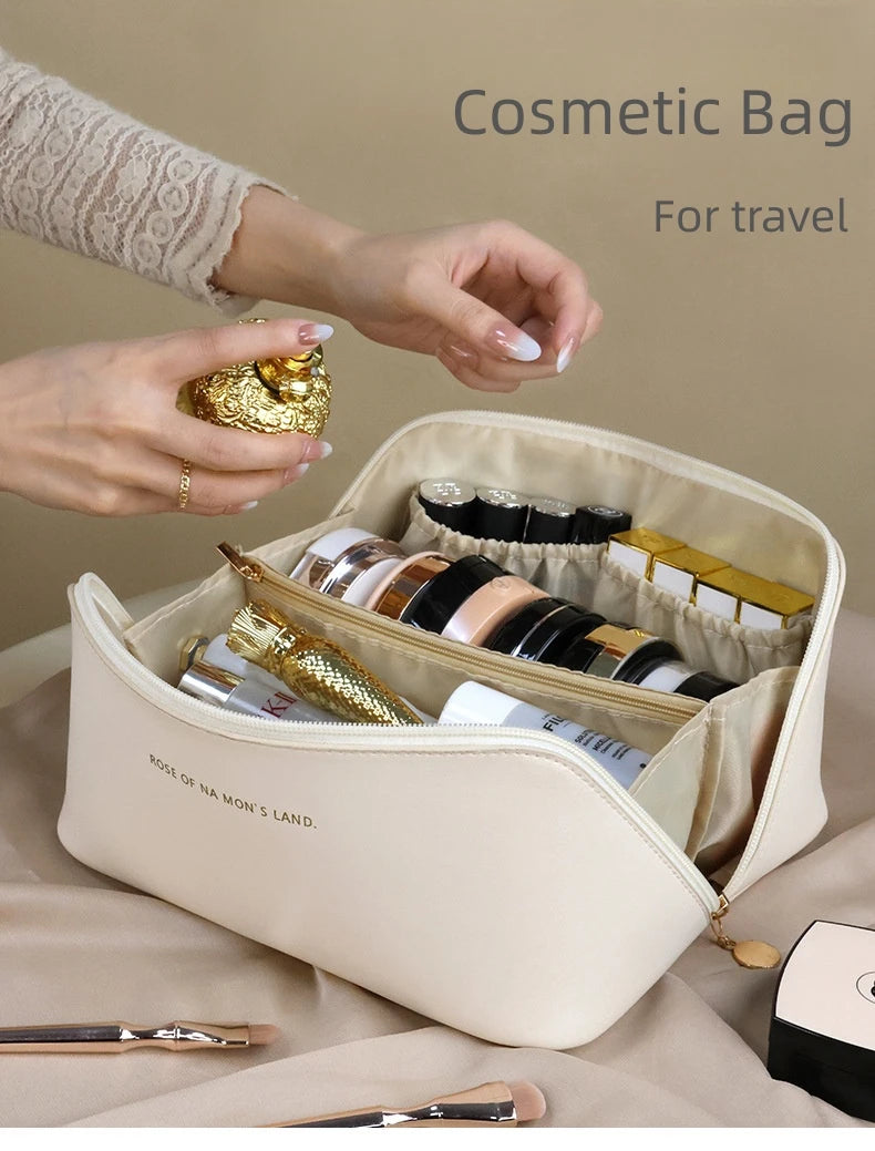 Luxury Makeup & Skincare Travel Bag - A spacious travel bag designed to hold makeup and skincare products securely. Structured design keeps items organized and protected. Perfect for trips, vacations, or everyday organization.