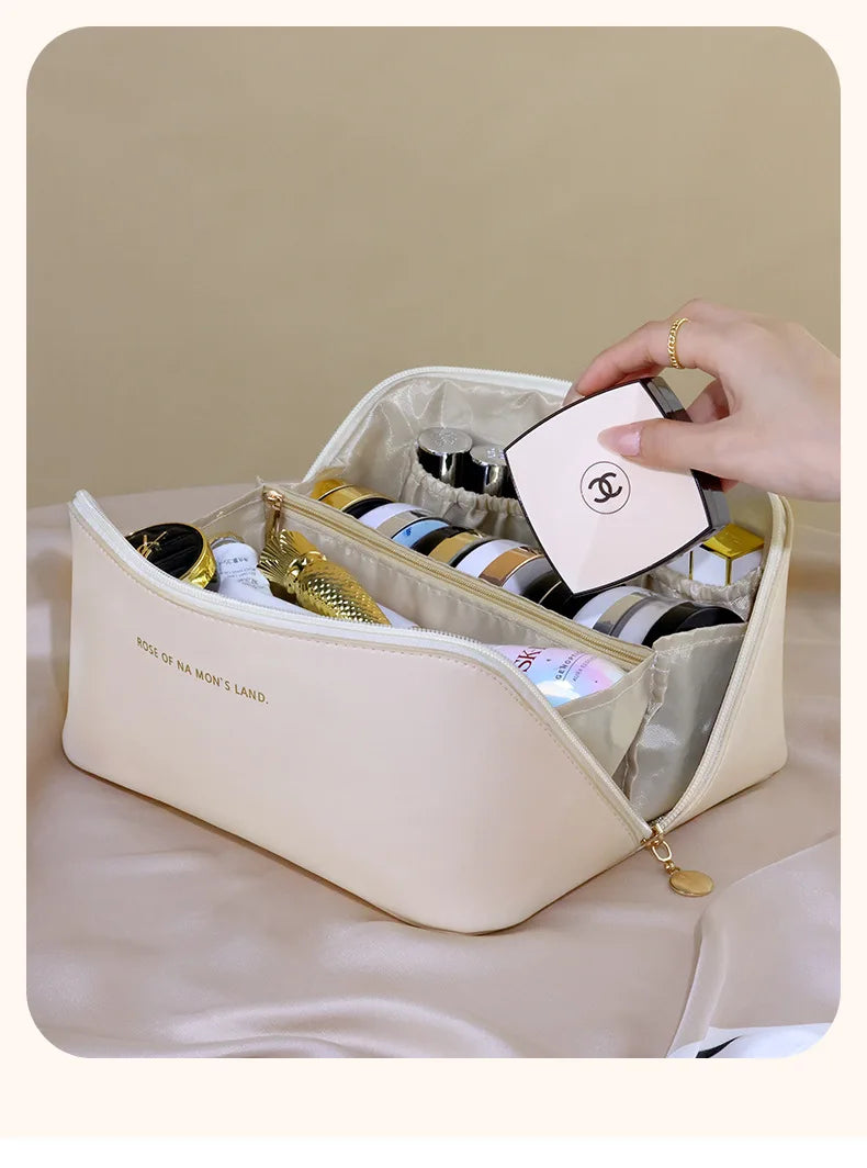 Luxury Makeup & Skincare Travel Bag - A spacious travel bag designed to hold makeup and skincare products securely. Structured design keeps items organized and protected. Perfect for trips, vacations, or everyday organization.