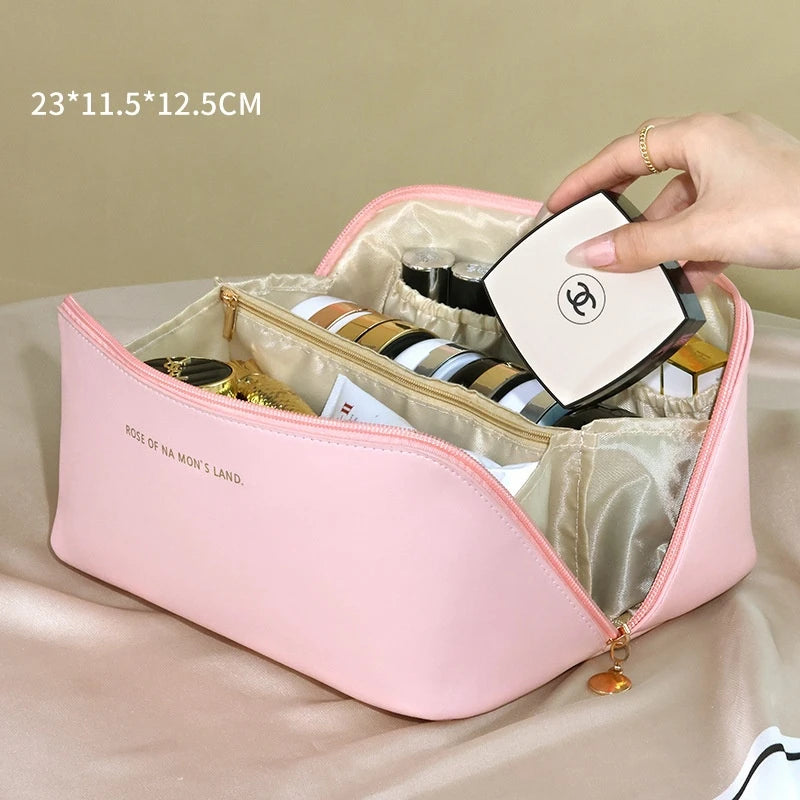 Luxury Makeup & Skincare Travel Bag - A spacious travel bag designed to hold makeup and skincare products securely. Structured design keeps items organized and protected. Perfect for trips, vacations, or everyday organization.